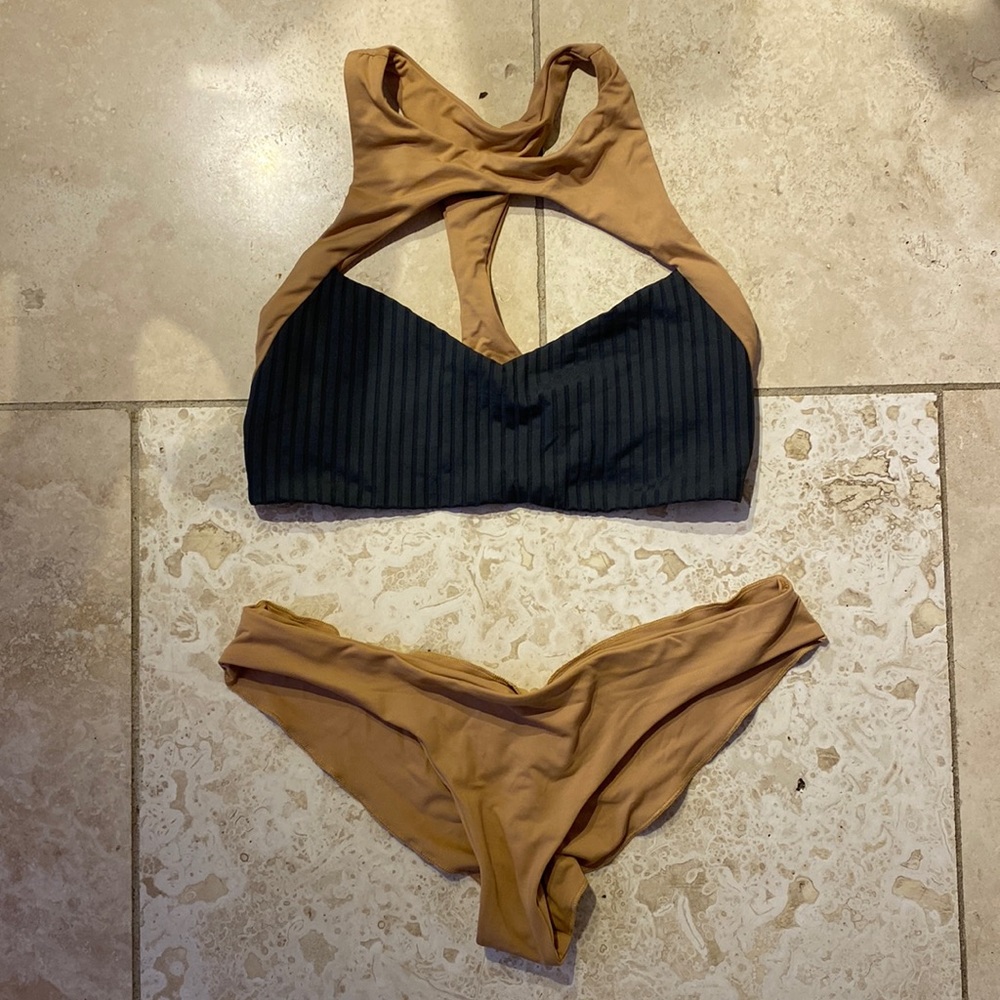 Boys + Arrows Tan Charcoal Bikini Size Small